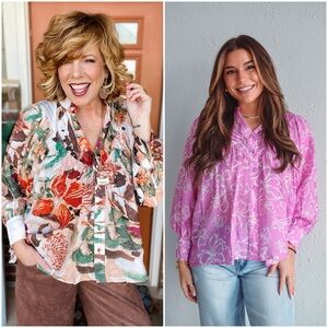 Bundle of 2 EE:Some Medium Blouses in Pumpkin Spice and Rose Button